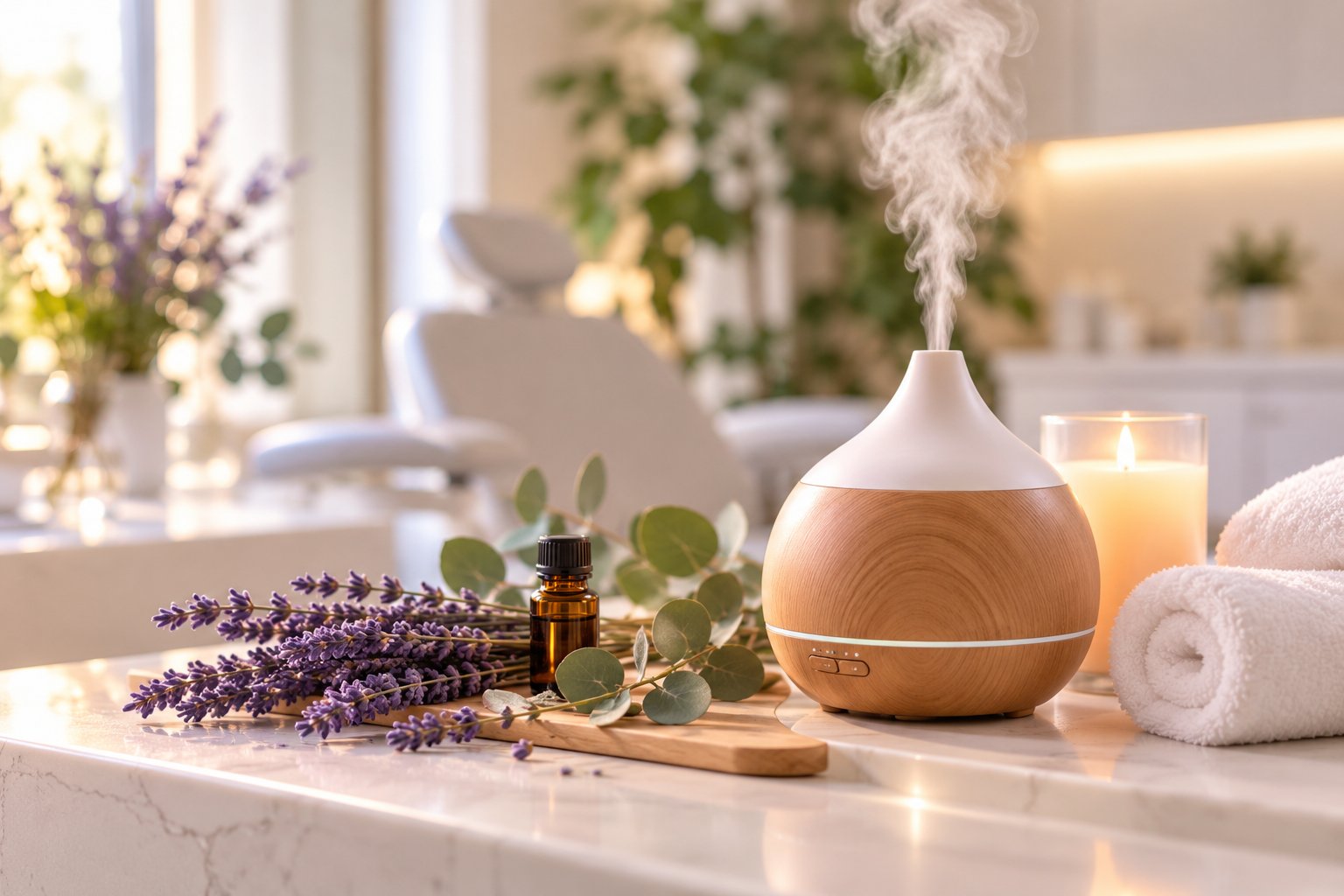 Imagen ilustrativa: difusor de aromaterapia con lavanda